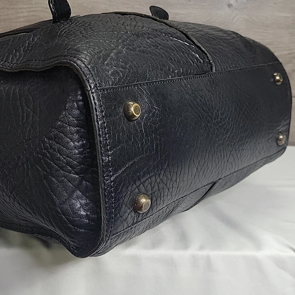 Gryson Black/Blue Pebble Leather Tote Bag